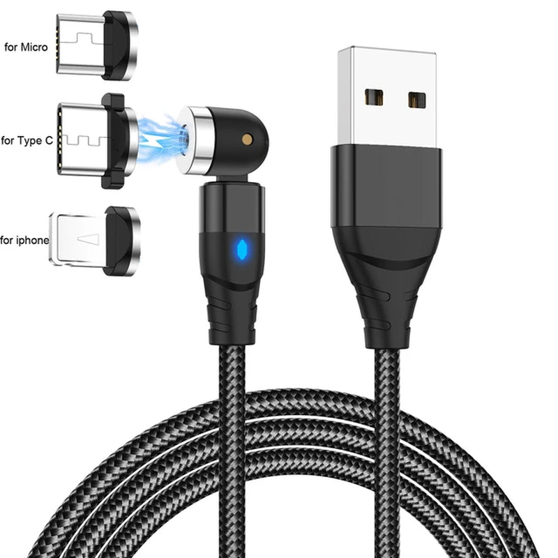 540 Rotation Magnetic Cable Type C Micro Fast Charge Magnet USB-C Phone Charger for Iphone 14 11 Huawei Xiaomi Samsung Wire Cord